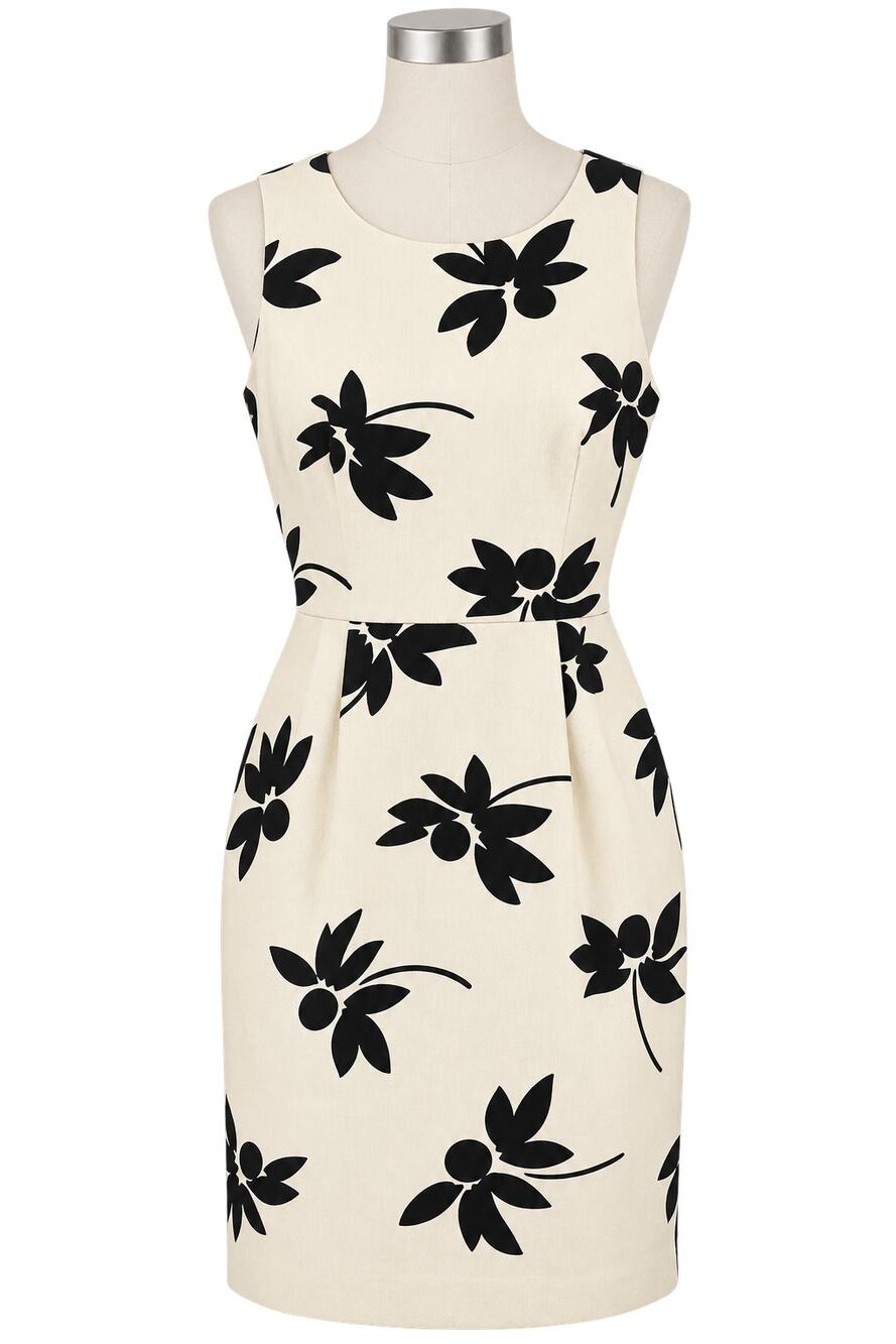 J.Crew Cream Black Floral Leaf Print Sheath Dress - Size 4 - NWT